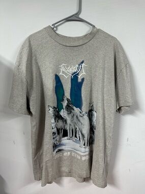 AllSaints Size Small Oversized Grey Cotton Wolf Graphic "HOWL" T Shirt